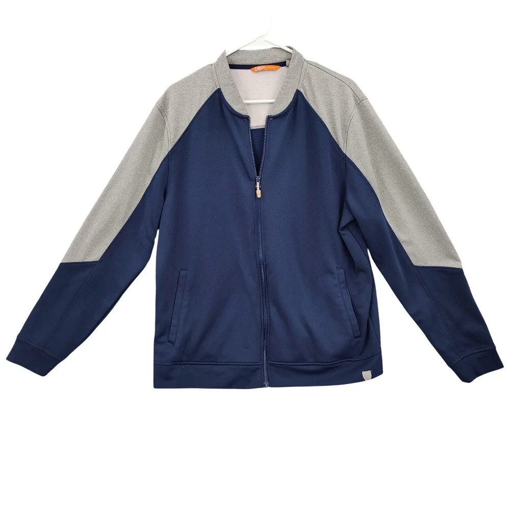 CBUK Men Athleisure Gorpcore Full Zip Track Jacket L Navy Blue Gray Colorblock